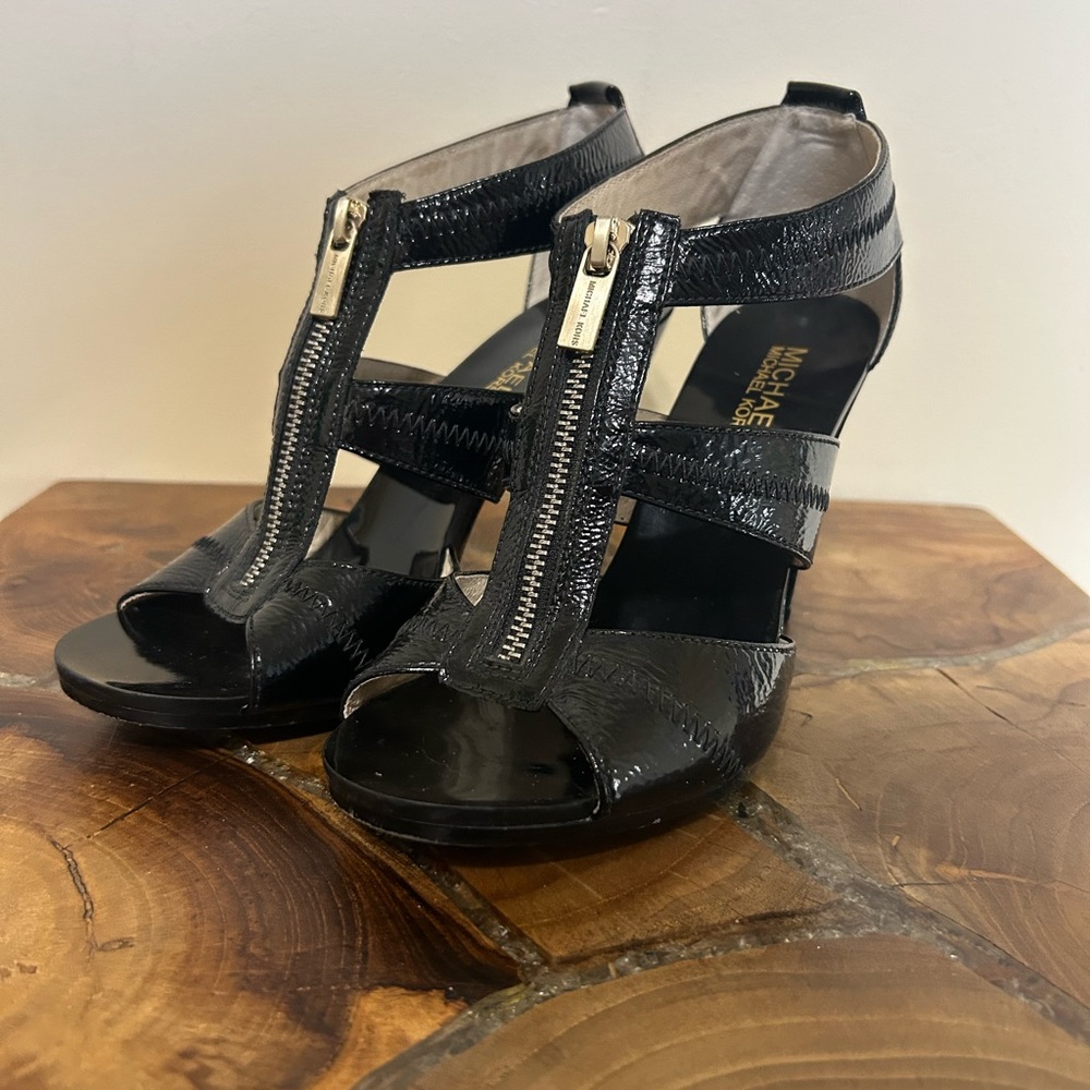 MICHAEL Michael Kors Black Strappy Heels with Dual Zippers